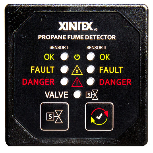Fireboy-Xintex Propane Fume Detector  Alarm w/2 Plastic Sensors  Solenoid Valve - Square Black Bezel Display [P-2BS-R]