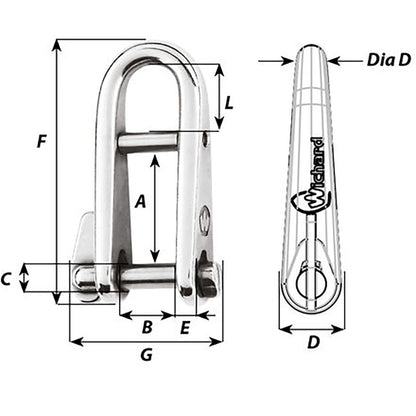 Wichard HR Key Pin Shackle With Bar - 8mm Pin Diameter [91434]